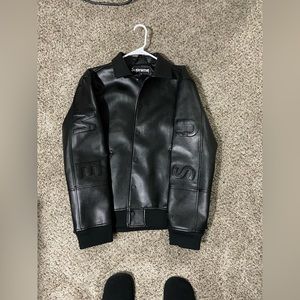 Supreme Gore-Tex Infinium Windstopper Leather Varsity Jacket Black Size M